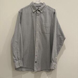 Cremieux Classics Men’s Button Down Shirt Large Check Plaid Black White Cotton